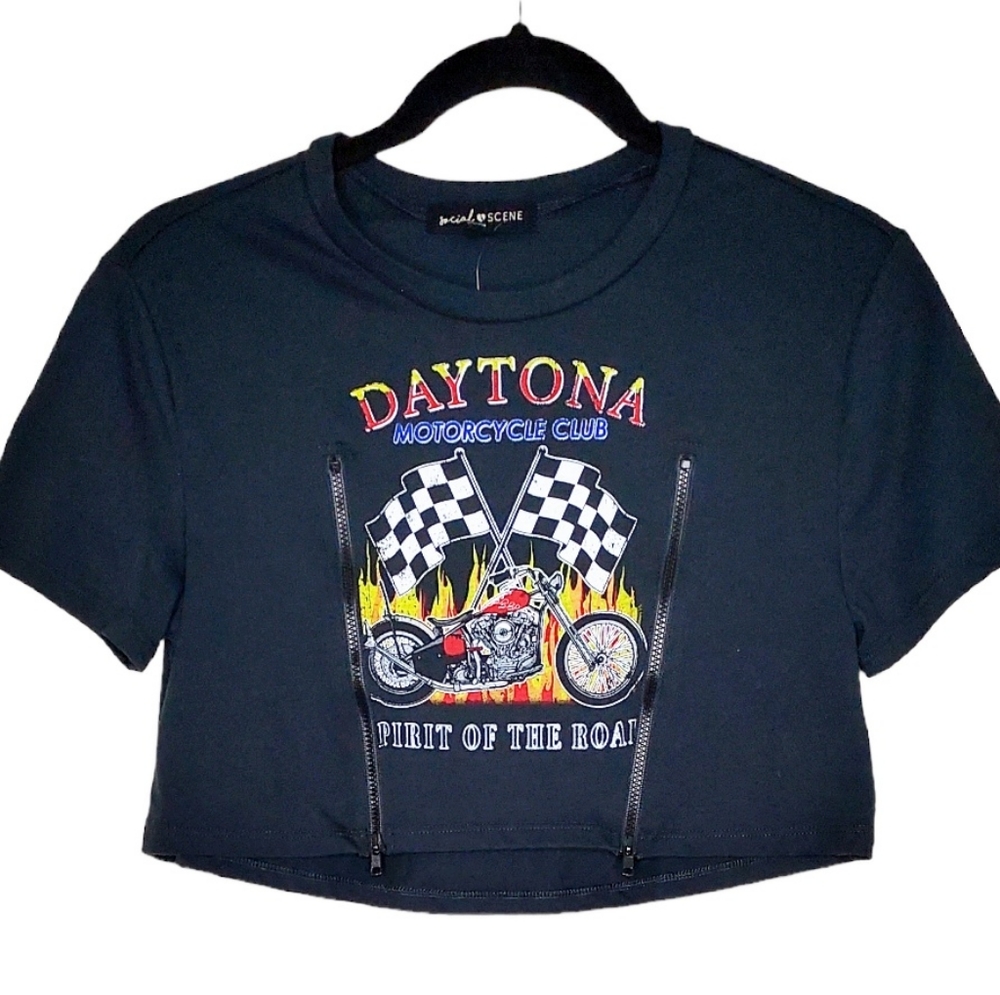 Social Scene Cropped Daytona Motorcycle Club Tee Bikercore Size XS